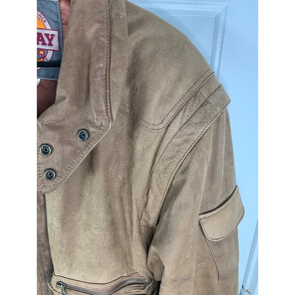 Vintage Brown Leather Midway Bomber Jacket Coat - Picture 6 of 10